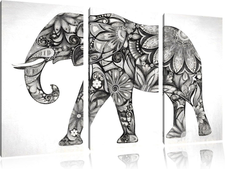 Elefant mit Ornamenten Spezial 3-Teiler Leinwandbild 120x80 Bild auf Leinwand, XXL riesige Bilder fe