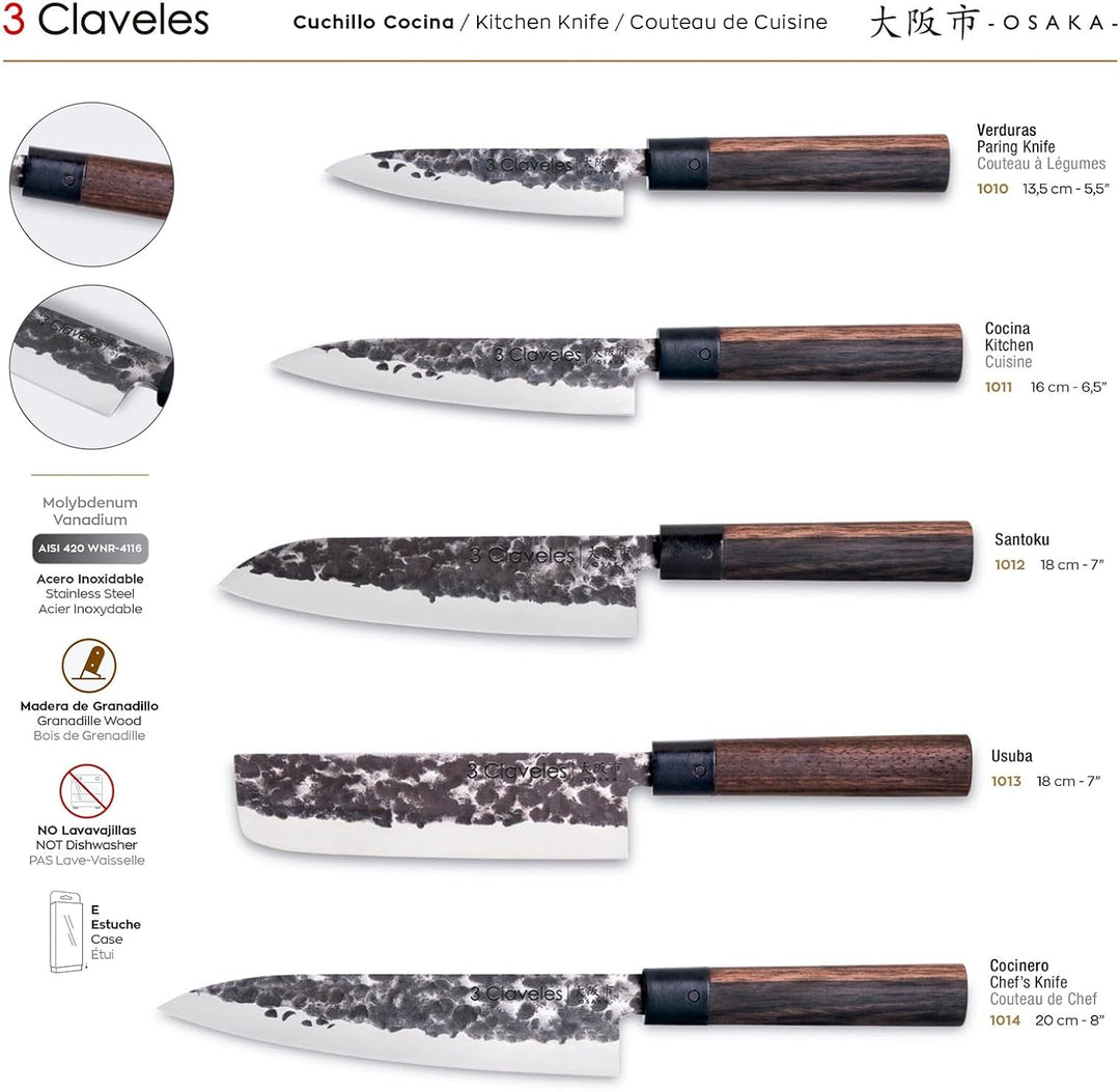 3 Claveles Osaka Japanisches Usuba Messer 18 cm Holz