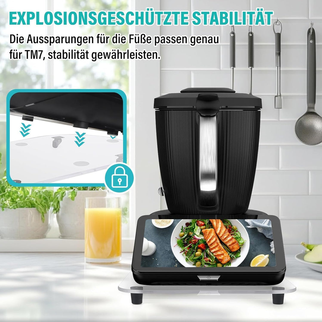 Acryl Gleitbrett für Thermomix TM7 – Mit 360° Rollen + Rutschfest Gummifüsse des Schnelles Bewegen/S