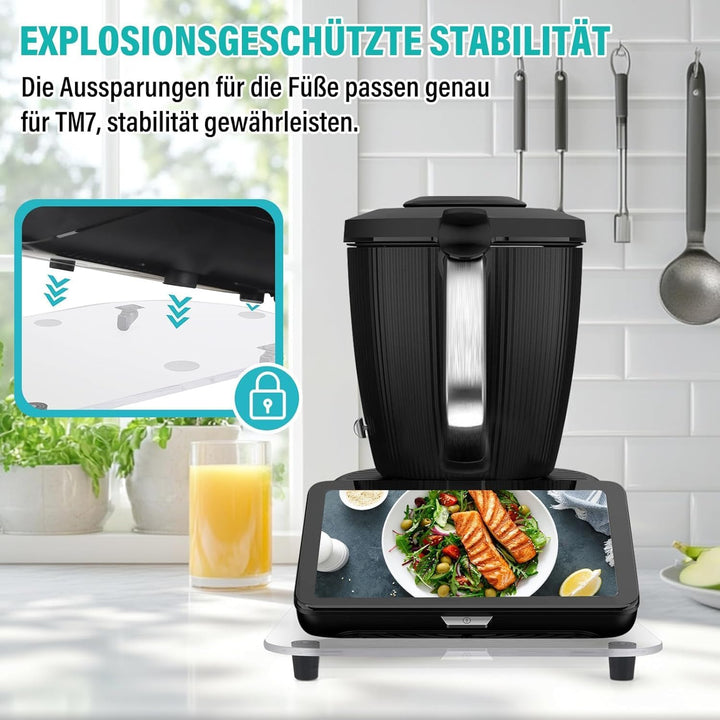 Acryl Gleitbrett für Thermomix TM7 – Mit 360° Rollen + Rutschfest Gummifüsse des Schnelles Bewegen/S