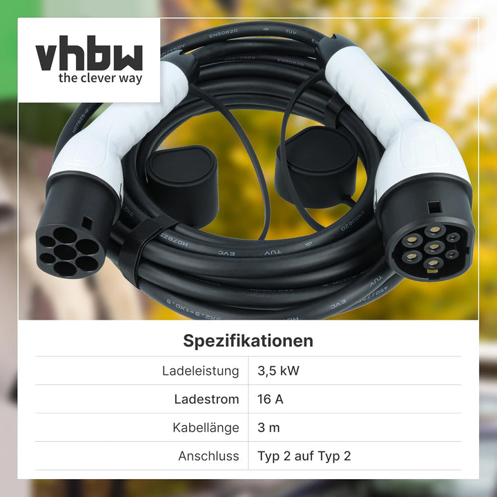 vhbw Typ 2 Ladekabel 3,5 kW 16 A 1-phasig 3 m