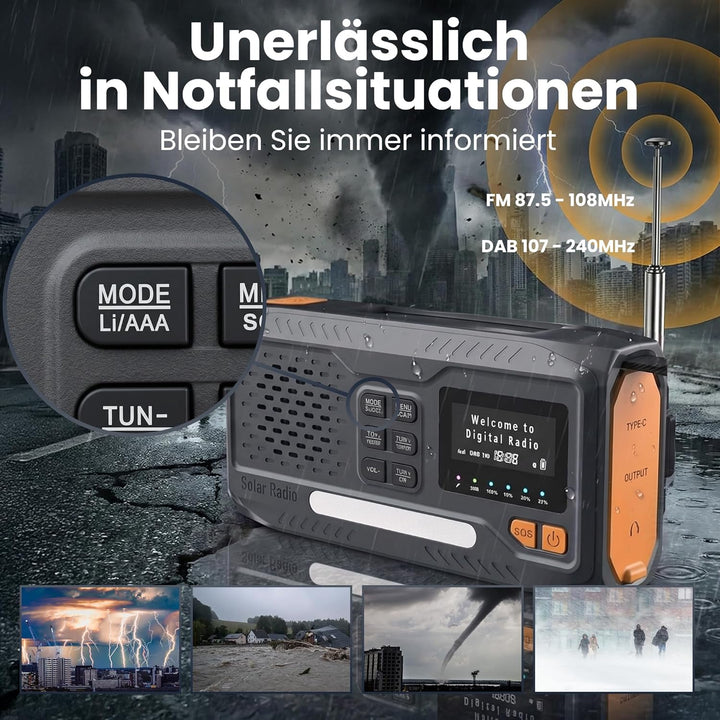 Extralink Kurbelradio Notfallradio mit Solar & Kurbel, Ladefunktion 4500 mAh, FM & DAB Radio mit Blu