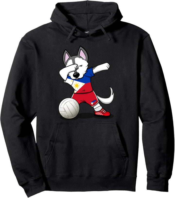 Lustiger Dabbing Husky Hund Philippinische Volleyball Flagge Pullover Hoodie