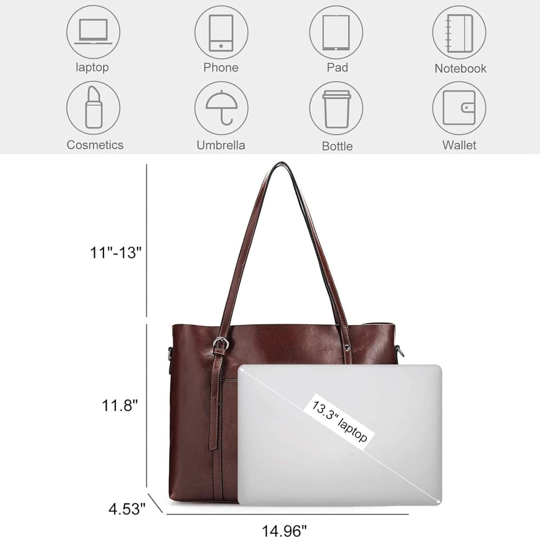 S-ZONE Damen 3-Way Schultertasche Vintage Rindspalt Leder Shopper Grosse Mode Laptop Arbeitstasche U