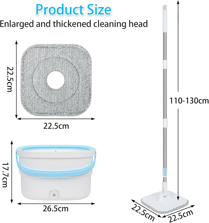 Withosent 130cm Wischmopp Set mit Eimer, 2-in-1 Filtersystem Trennt Schmutz von Frischwasser, Putzei