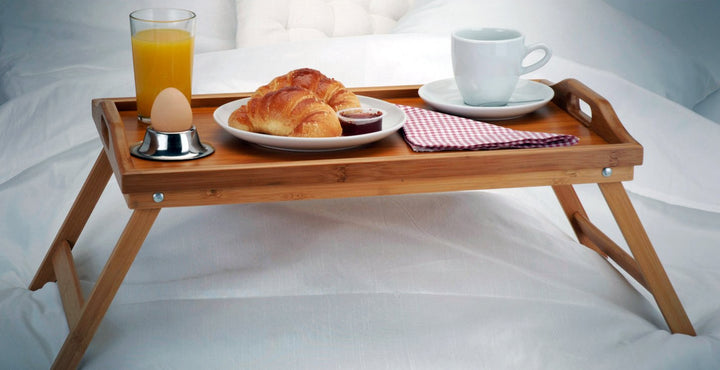 Bambus Tablett Exklusiv - mit Aufsteller - Ideal für Bett - als Notebookablage - Transport von Speis