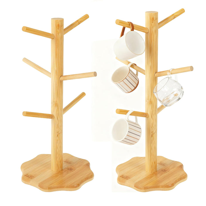 SUNOYA 2 Stück Brezelständer, Pretzel Stand, Höhe 34,5cm, Tassenständer Holz Mit 6 Haken Und Verdick