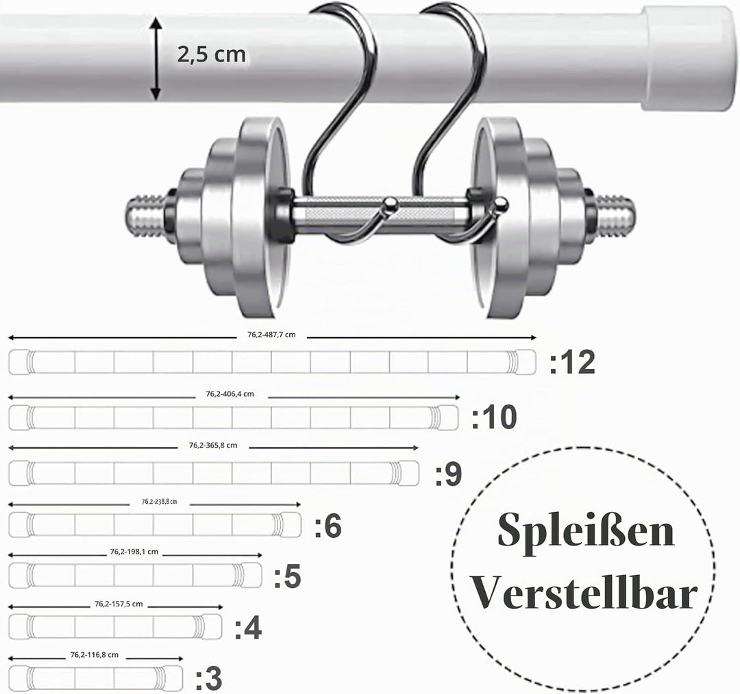 Gardinenstange, 76-450 cm Gardinenstange für Fenster mit Rundem Endstück Einzel mit Finials aus Edel