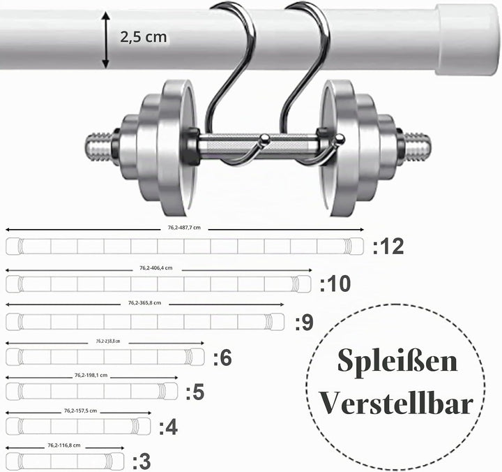 Gardinenstange, 76-450 cm Gardinenstange für Fenster mit Rundem Endstück Einzel mit Finials aus Edel