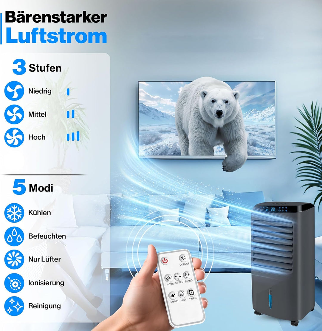 KESSER® Mobile Klimaanlage 4in1 Luftkühler – Air Cooler mit Fernbedienung & Timer, 10L Wassertank, I