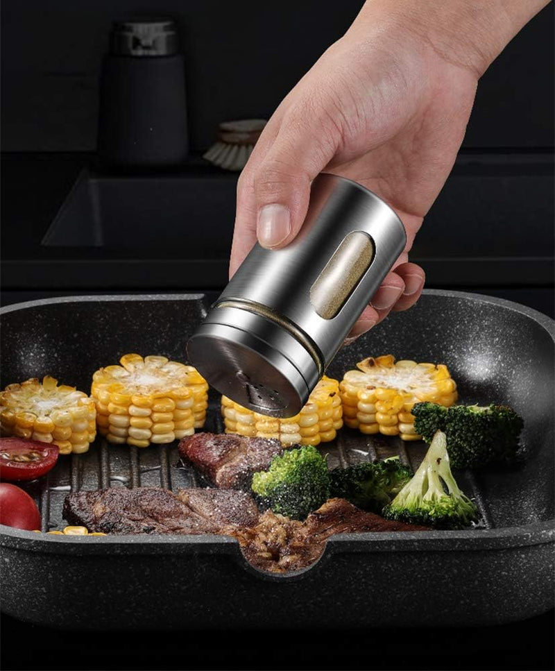 Lawei 16er-set Gewürzgläser-Set Silber 90ml Edelstahl Vorratsgläser Gewürzdosen mit Sichtfenster, Ge