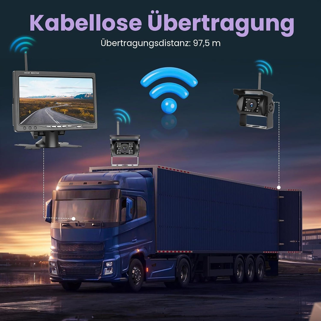 Wireless 2 Rückfahrkamera mit 7-Zoll-HD-IPS-Monitor, Nummernschild IP69 wasserdichte Auto-Rückfahrka