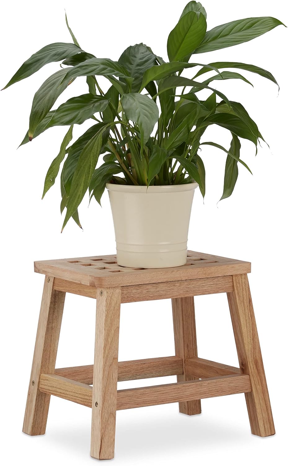 Relaxdays Tritthocker Holz, Fussbank aus Naturholz, niedriger Blumenhocker für Töpfe, HBT: 25,5 x 29