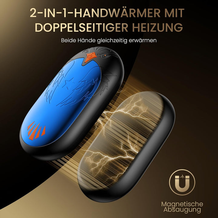 Handwärmer Wiederaufladbar 2 Pack, Elektrische Tragbare Taschenwärmer 2 in 1 Handwärmer mit 3 Heizmo