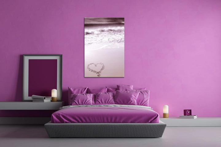 deyoli Herz am Strand Format:90x60 cm als Leinwandbild, Motiv fertig gerahmt auf Echtholzrahmen, Hoc