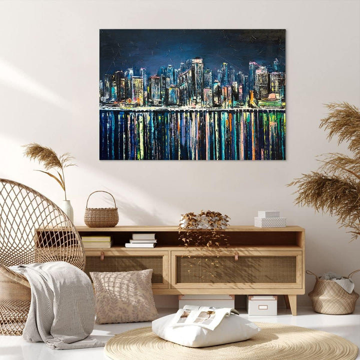 ARTTOR Bilder auf Leinwand 100x70cm Leinwandbild Stadt Aussicht Wasser Gross Wanddeko Bild Schlafzim