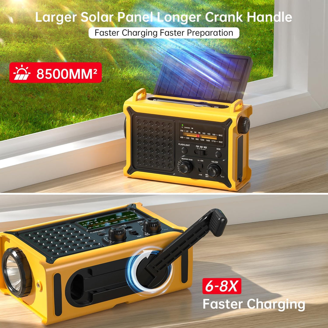 NOAA Wetterradio, 12000 mAh/44400 mWh, AM/FM, Notfall-Radio mit Solarpanel, Handkurbel, AC-Eingang,