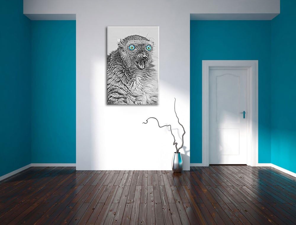 aufmerksamer seltener Blauaugenmaki schwarz/weiss Deluxe Format: 100x70 cm auf Leinwand, XXL riesige