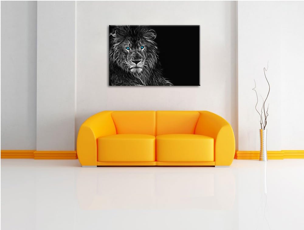 Dark Abstrakter Löwe schwarz/weiss Format: 100x70 auf Leinwand, XXL riesige Bilder fertig gerahmt mi