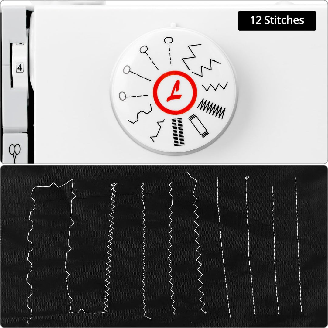 QWORK® Nähmaschine für Anfänger - 12 Stiche - Doppelte Geschwindigkeit - Freiarm zum Nähen von Ärmel