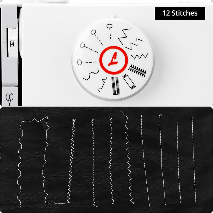 QWORK® Nähmaschine für Anfänger - 12 Stiche - Doppelte Geschwindigkeit - Freiarm zum Nähen von Ärmel