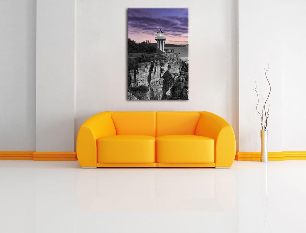 Pixxprint Leuchtturm an Klippe schwarz/weiss, Format: 70x100 auf hochkantiges Leinwand, 70x100