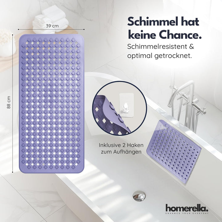 homerella® Badewannenmatte rutschfest 88x39cm, INKL. HAKEN, Rutschfeste Badematte BPA frei, Duschmat