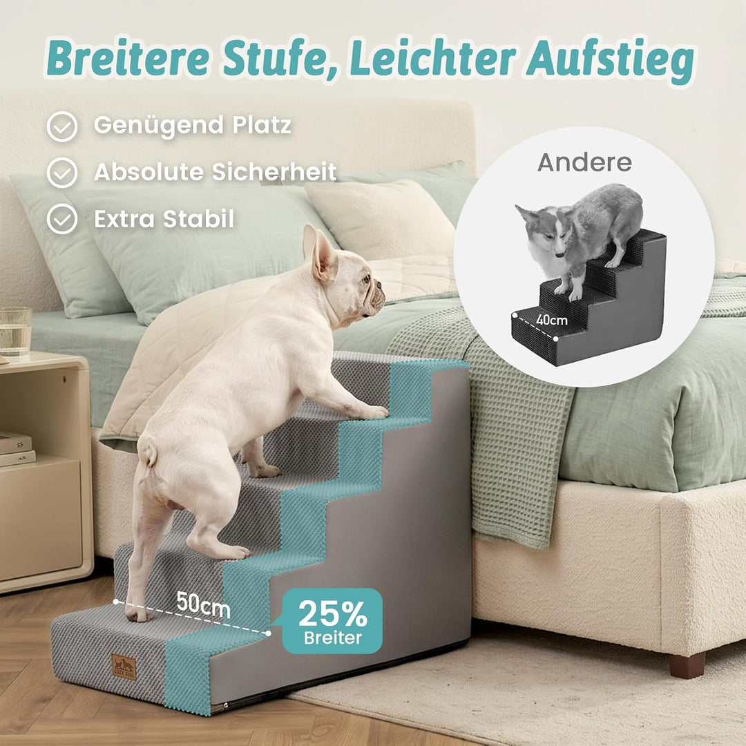 COZY KISS Hundetreppe für Kleine Hunde, 4Stufen Breiter Haustiertreppe für Bett Couch Auto, 45cm Hoc