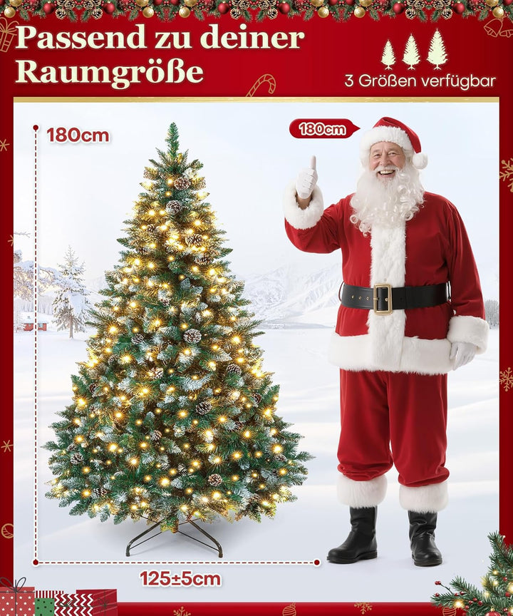Yorbay künstlicher Weihnachtsbaum mit Beleuchtung und weissem Schnee, LED Tannenbaum für Weihnachten