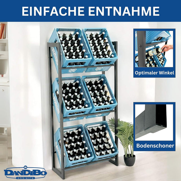 DanDiBo Getränkekistenregal 6 Kisten Schwarz Metall Stehend 96563 Getränkekistenhalter 71 cm Obstkis