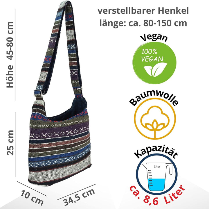 Sunsa Damen Umhängetasche. Hobo Tasche aus gewebter Baumwolle mit verstellbare Henkel. Crossbody Sch