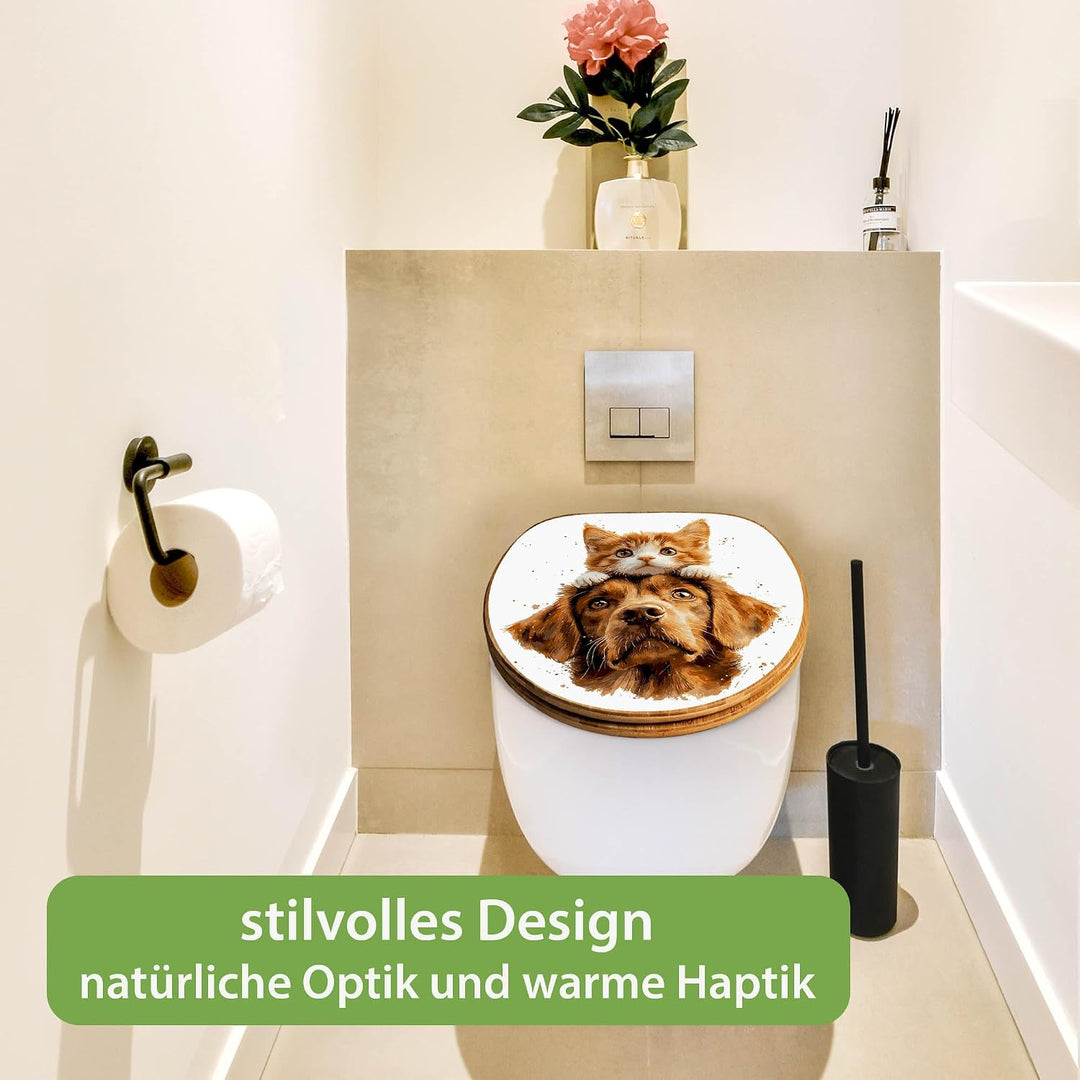 banjado Design WC Sitz Bambus Absenkautomatik 45,8x37,5cm - Toilettendeckel mit Absenkautomatik Holz