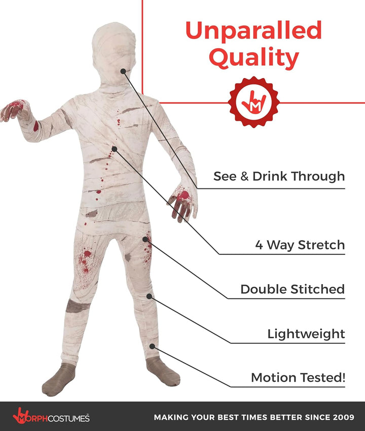 Morphsuits Mumie Kostüm Kinder, Monster Verkleidung, Faschingskostüm Jungen Mädchen - S (94cm-107 cm