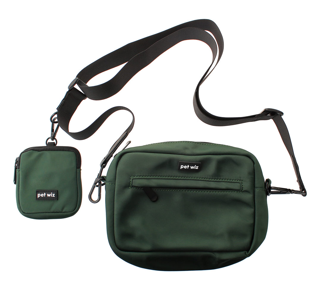 pet wiz Hundetasche mit abnehmbarem und verstellbarem Riemen und passender Leckerli-Tasche, Grün, Gr