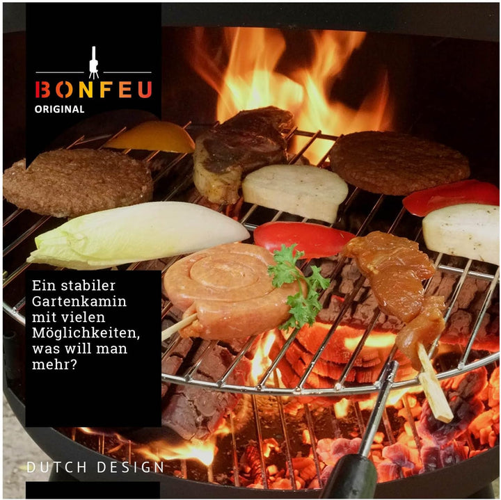 BonFeu BonBono Schwarz - Terrassenofen - Feuerstelle mit Funkenschutz für entspannte Abende - Feuers