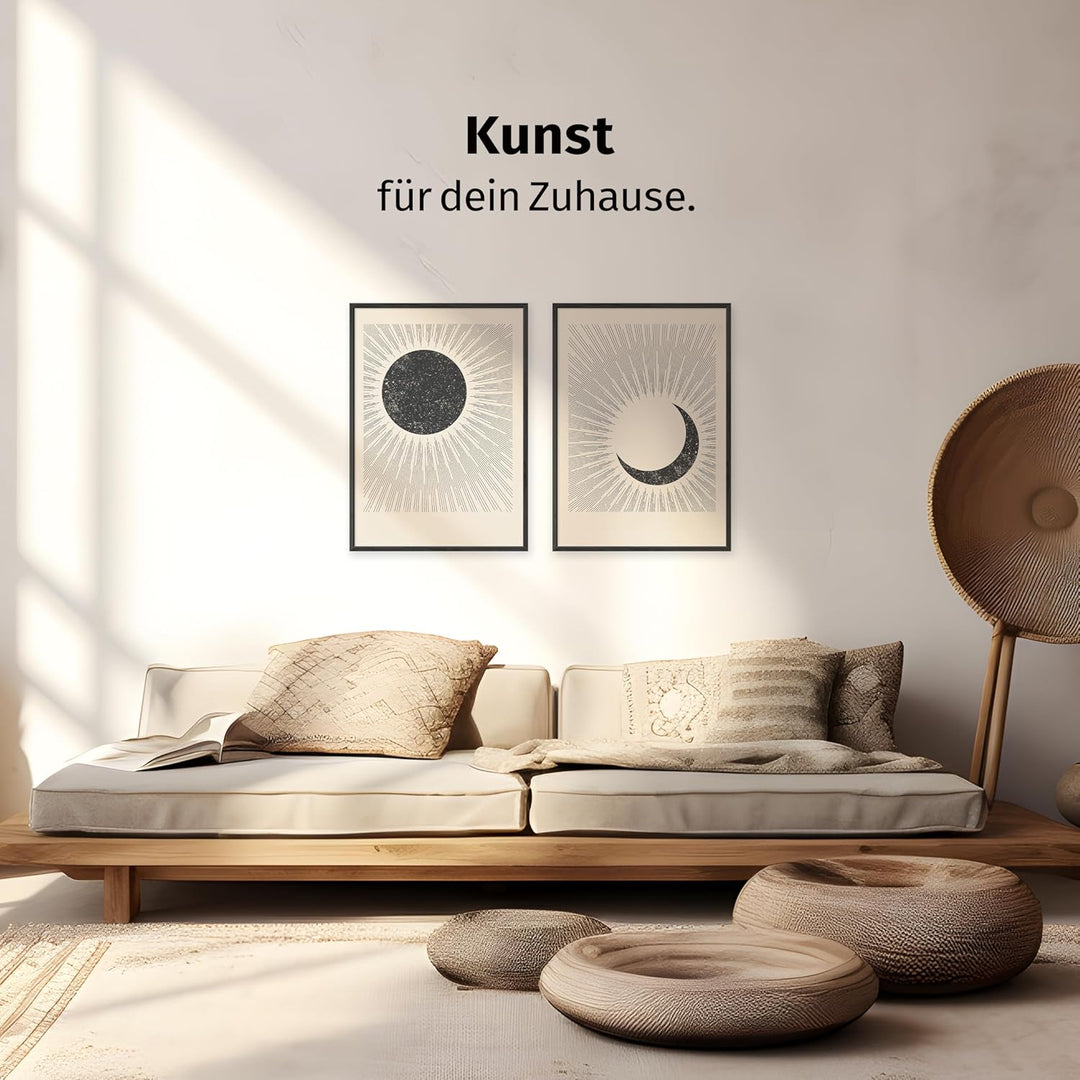JUNOMI® Sonne und Mond Poster DIN A2, Boho Deko, Minimalistisch, Yoga Zubehör, perfekte Yoga Geschen