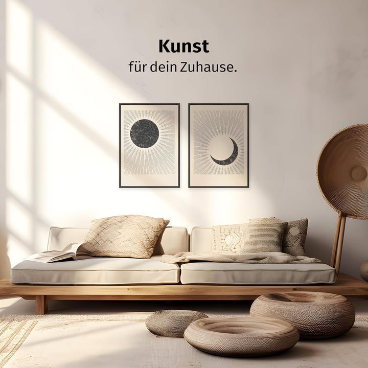 JUNOMI® Sonne und Mond Poster DIN A2, Boho Deko, Minimalistisch, Yoga Zubehör, perfekte Yoga Geschen