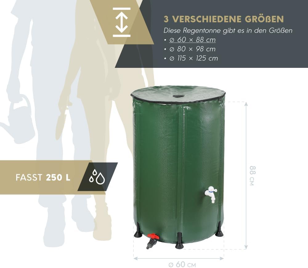 WESTMANN Faltbare Regentonne | 250 Liter Grün | Regenwassertank & Regenfass zum Sammeln von Regenwas