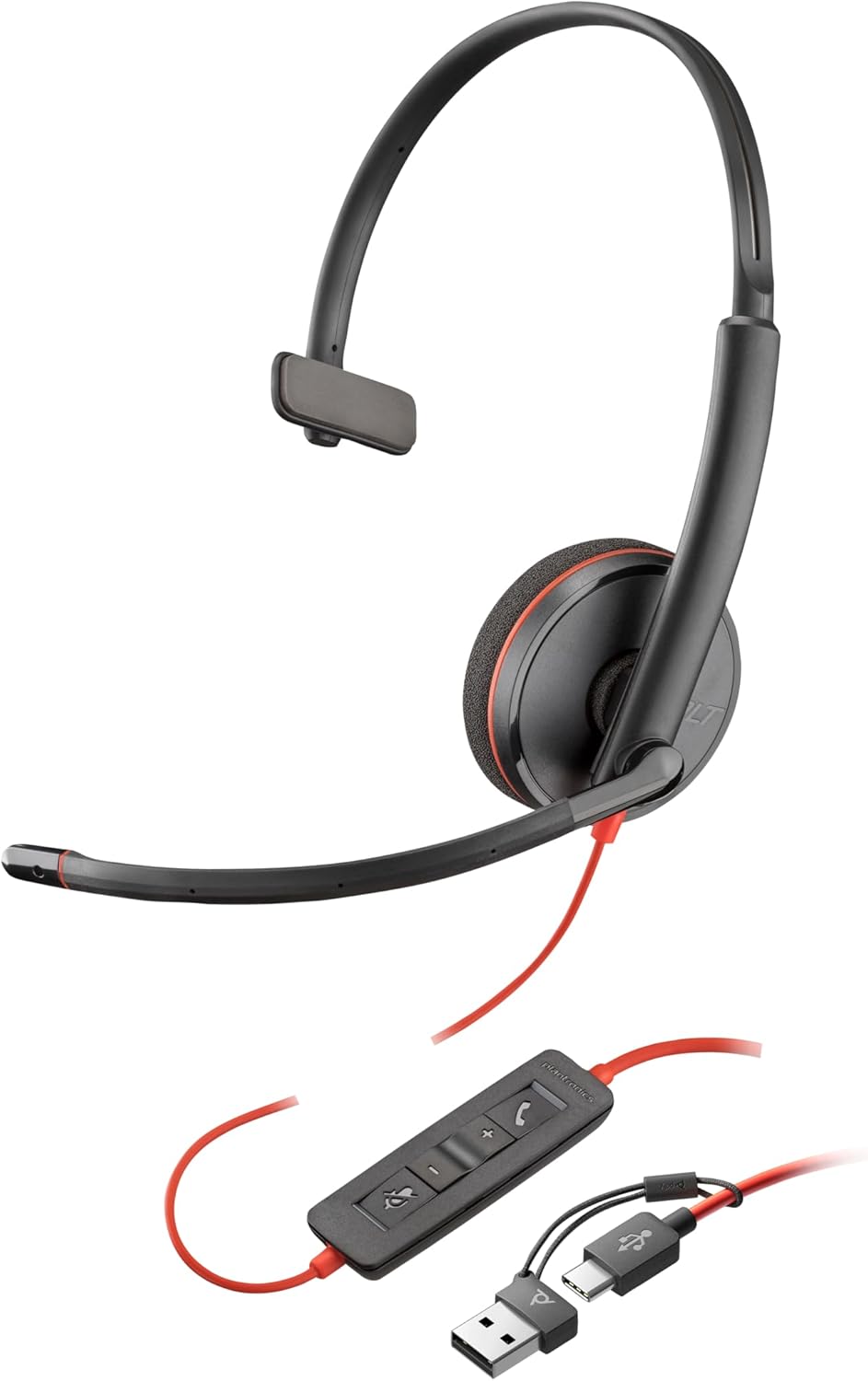 Schnurgebundenes USB-C-Headset Poly Blackwire 3210 – Noise Cancelling-Mikrofon – Ein-Ohr-Design – Ve