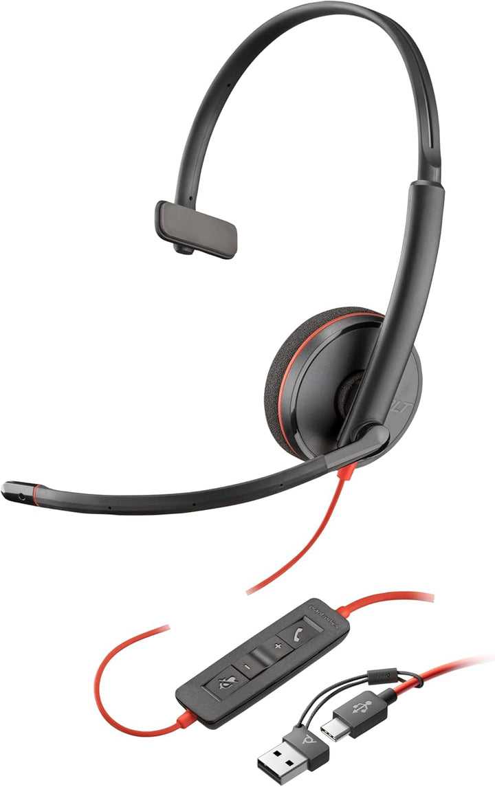 Schnurgebundenes USB-C-Headset Poly Blackwire 3210 – Noise Cancelling-Mikrofon – Ein-Ohr-Design – Ve