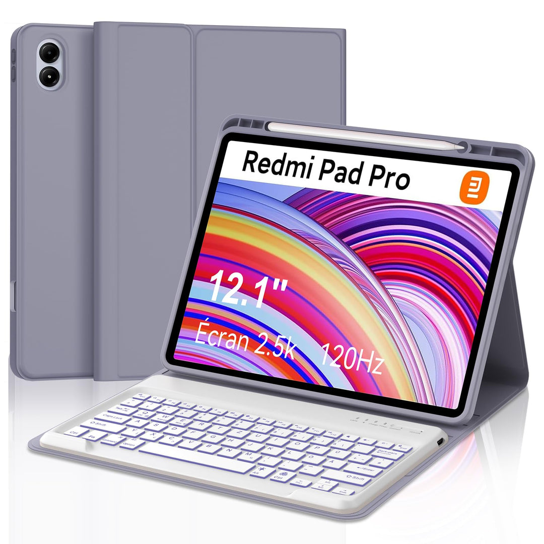 Xiaomi Redmi Pad Pro 12.1 Tastatur Hülle - Xiaomi Pad Poco 12.1 Zoll 2024, 7 Farben Beleuchtung Magn