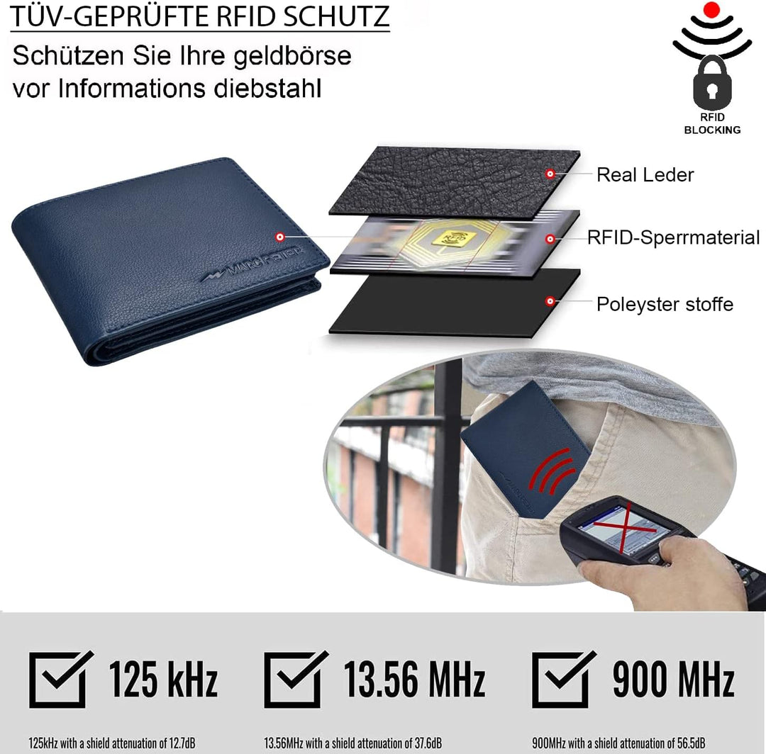 Marc Peter Oslo Geldbörse Herren Leder mit RFID Schutz I Echtleder Portemonnaie Gross I 13 Fächer I