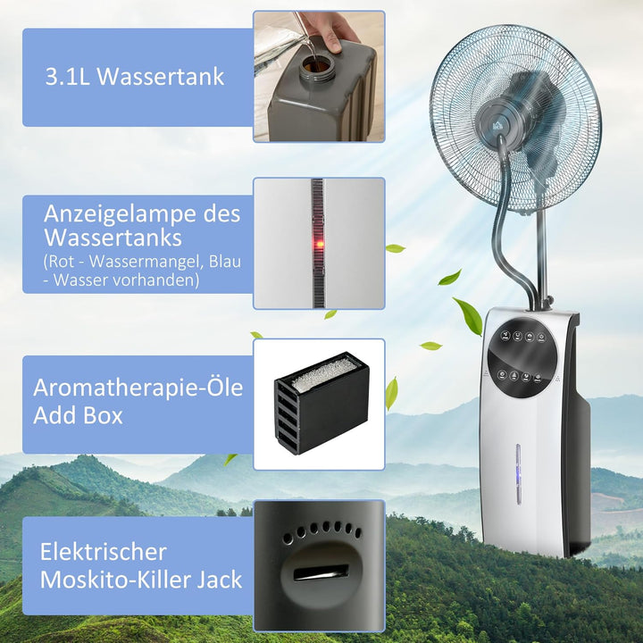 HOMCOM Ventilator mit Wasserkühlung, Standventilator mit Sprühnebel, Timerfunktion, Fernbedienung, o