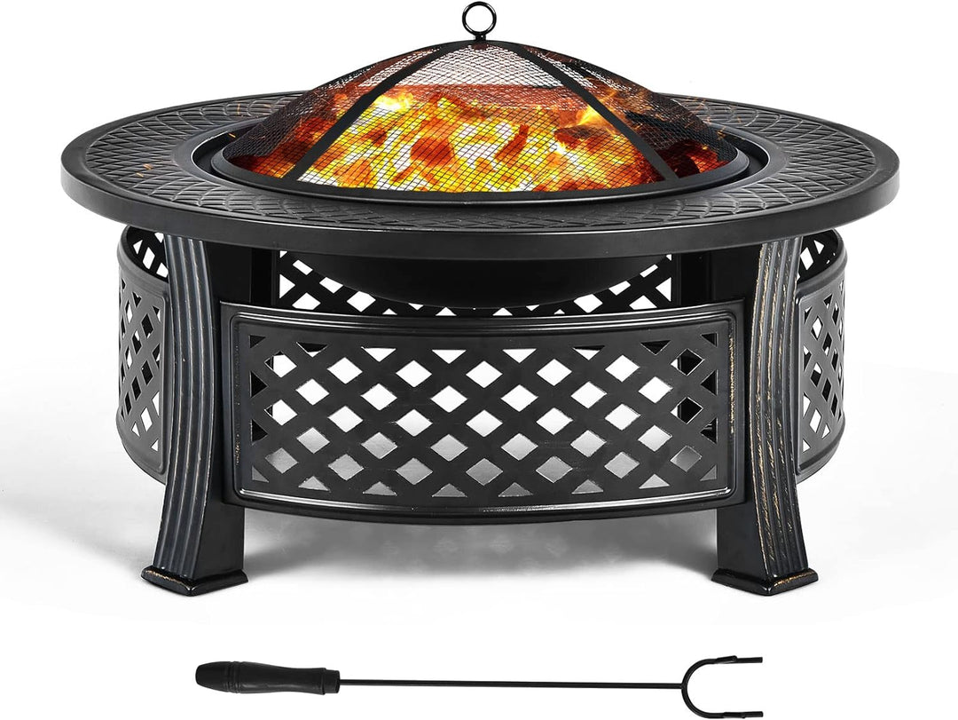 COSTWAY Feuerschale, Feuerstelle mit Grillrost, φ 81cm Feuerkorb mit Funkenschutz, Feuerschale für d