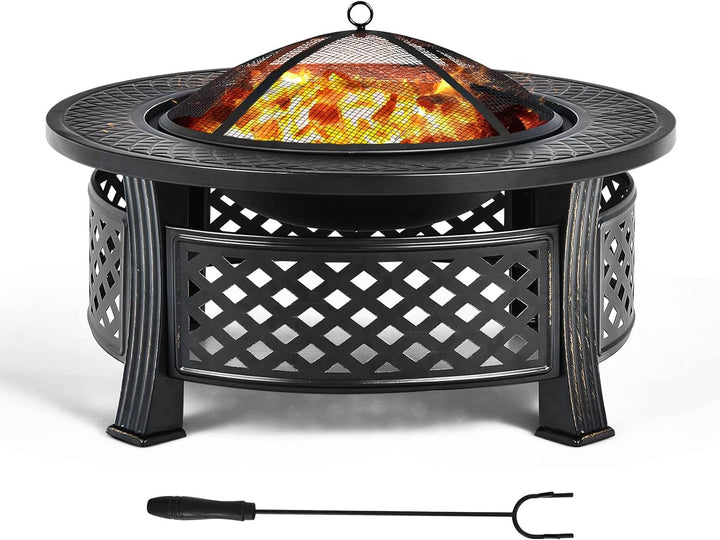 COSTWAY Feuerschale, Feuerstelle mit Grillrost, φ 81cm Feuerkorb mit Funkenschutz, Feuerschale für d