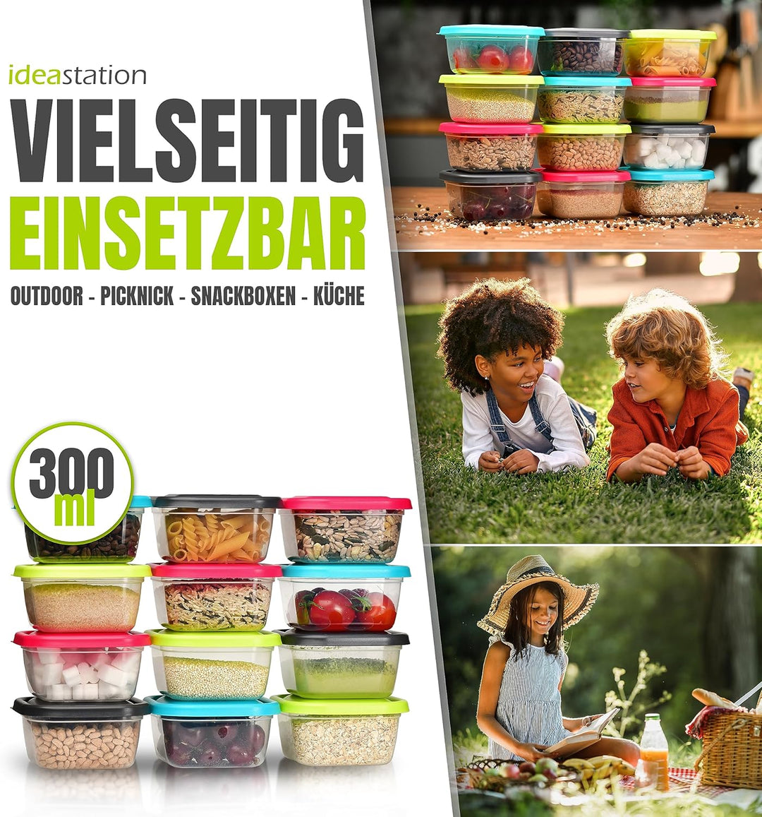 Gefrierdosen 300ml mit Deckel 12 Stück - bunt - stapelbare Dosen mit Deckel - kleine Frischhaltedose