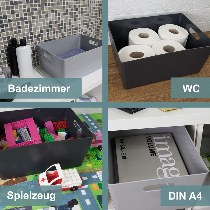 6 x Ordnungsbox 15cm hoch taupe 26x35cm DINA4-Format Kunststoff Bad Korb Taupe - Lederoptik 6 Stück