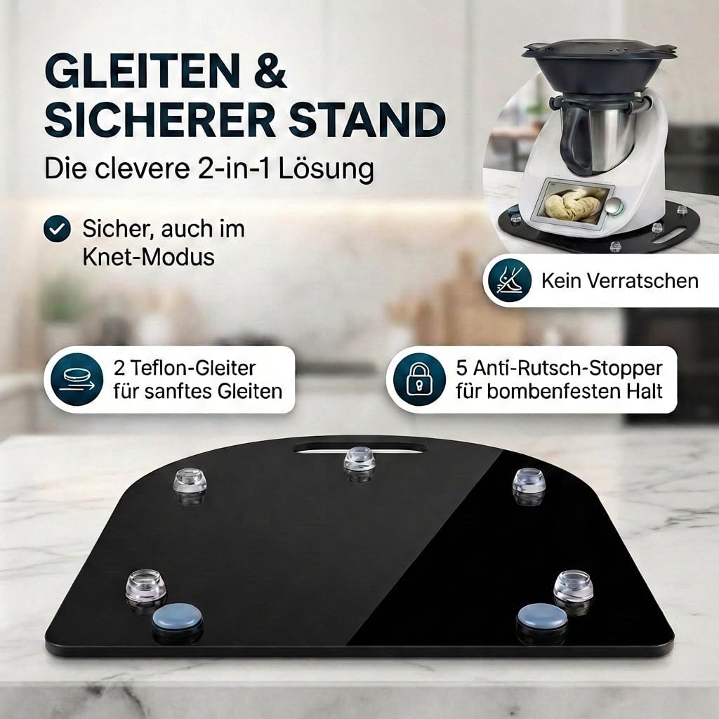 Gleitbrett für Thermomix TM6 TM5 | Schwarzes Premium Acrylglas | Müheloses Verschieben ohne Beschädi