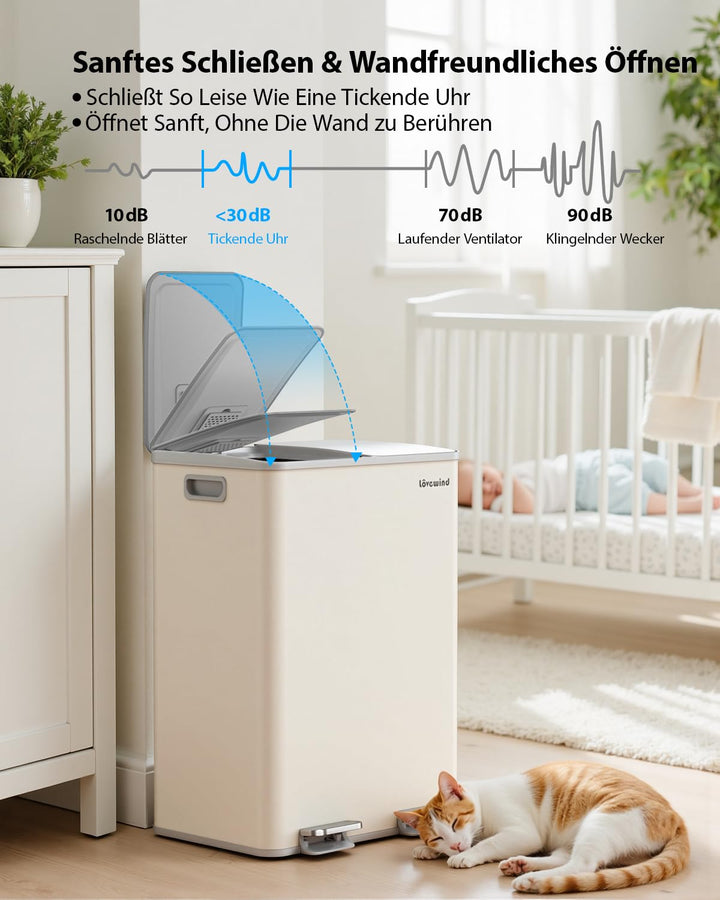 lovewind Mülleimer, 2 x 30L Mülleimer Küche,Doppeleimer für Recycling und Abfall,Soft Beige,Mülleime