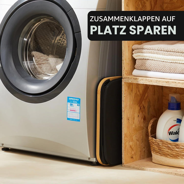 YOUDENOVA Wäschekorb mit Deckel 48L Wäschesammler schmal mit Wäschesack faltbarer Wäschesortierer Ho